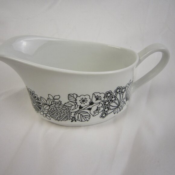 Grindley Ironstone Manitou Gravy Boat White and Black Floral - Picture 3 of 8